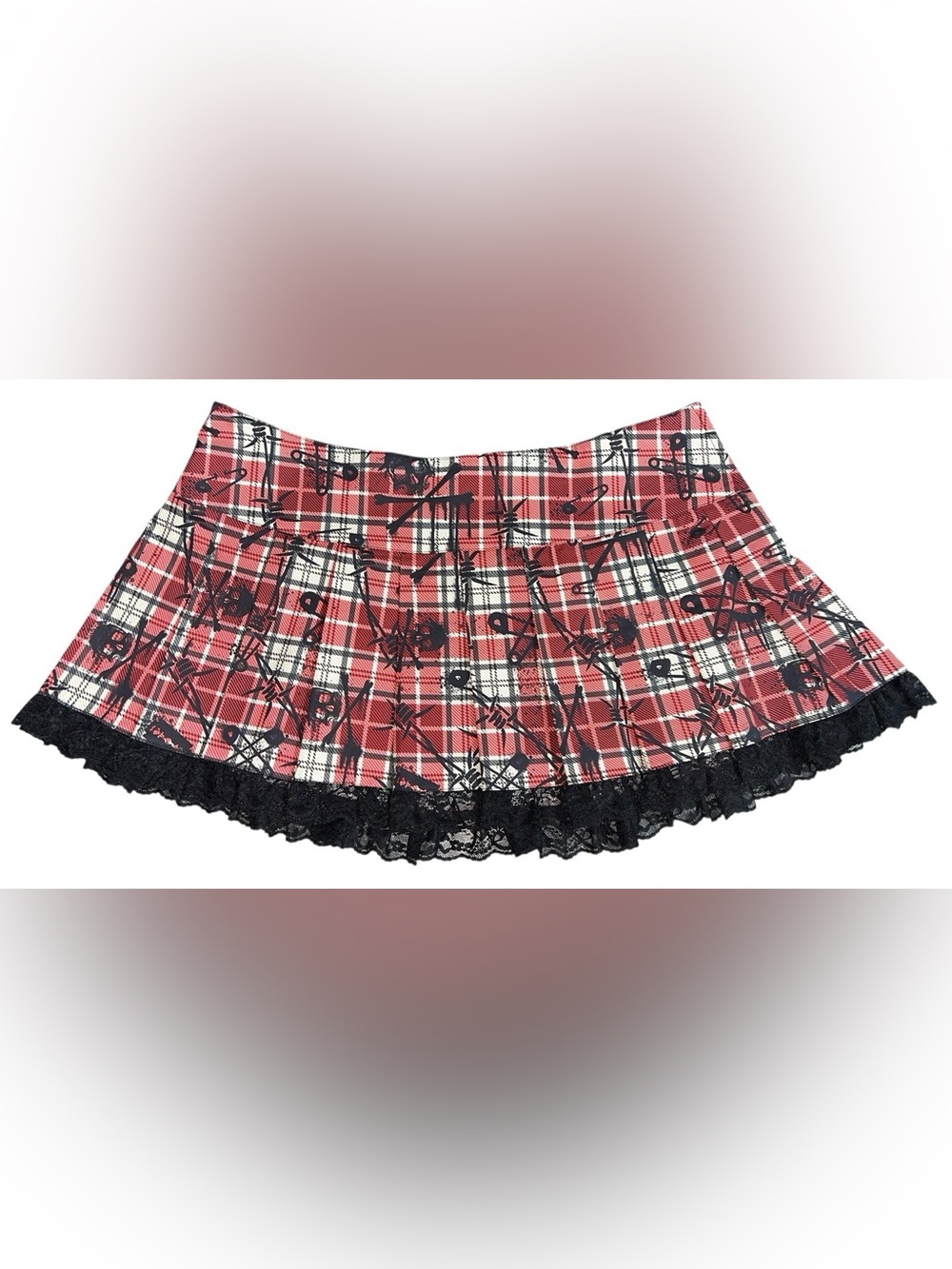 Current Mood Dolls Kill Black Red Plaid Skirt Lace Hem Skulls Gothic Punk 1X